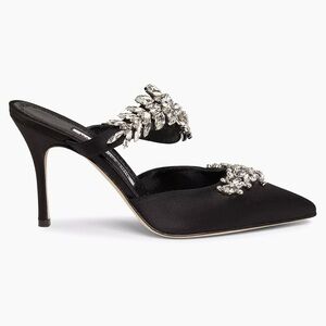 Manolo Blahnik
Lurum 90MM Crystal-Embellished Satin Mules